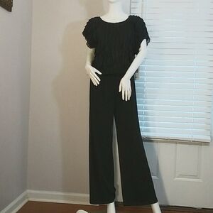 NWT Sunny Taylor Black Upper Body Fringe Trim Romper Jumpsuit Size S Cap Sleeves